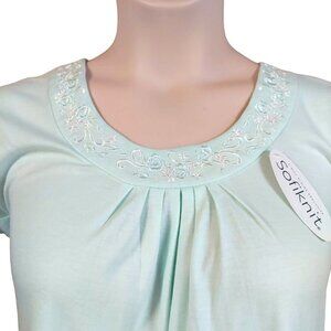Miss Elaine Women's Sofiknit Seafoam Green Embroidered NightGown Sleepwear